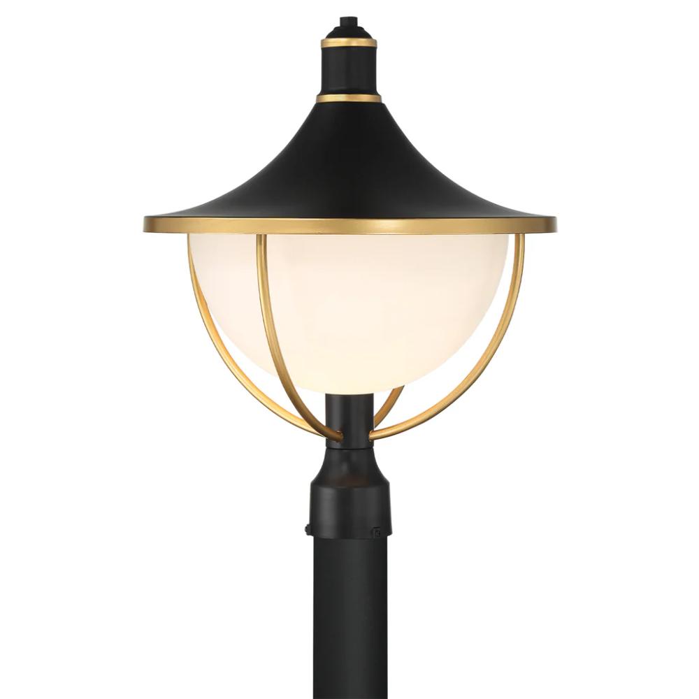 Outdoor Landscape Lighting LED 12V Low Voltage Atlas 1 Light Outdoor Post Light 16.5"x20.75" Stainless Steel and Glass Matte Black with Textured Gold Finish 120V 1 E26 Medium Base LED Bulb Sockets Casual Farmhouse Lantern for Patio, Garden, Exterior Posts