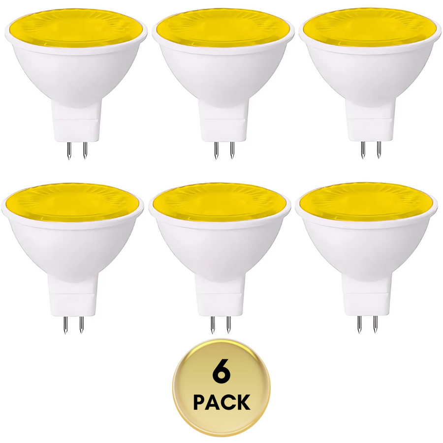 Outdoor Landscape Lighting LED 12V Low Voltage MR16 6-Pack 5W Colored LED Light Bulb, Energy Saving 12V Outdoor Holiday and Party Lighting Package Yellow