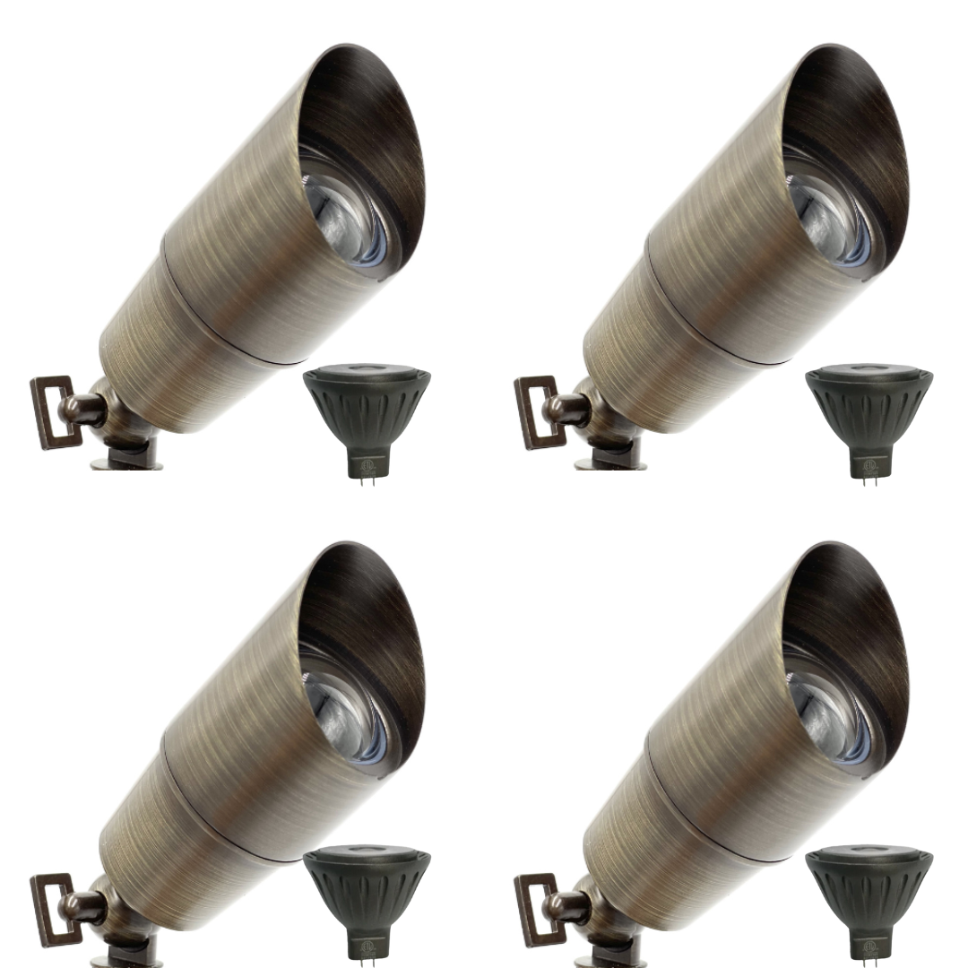 Outdoor Landscape Lighting LED 12V Low Voltage SPBP04 Rein Brown Brass Spotlight 4x/8x/12x 12V MR16 5W 2700K Package Low Voltage Outdoor Lighting 4 Pack