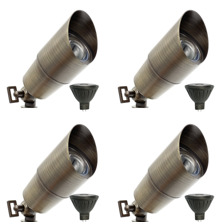 Outdoor Landscape Lighting LED 12V Low Voltage SPBP04 Rein Brown Brass Spotlight 4x/8x/12x 12V MR16 5W 2700K Package Low Voltage Outdoor Lighting 4 Pack