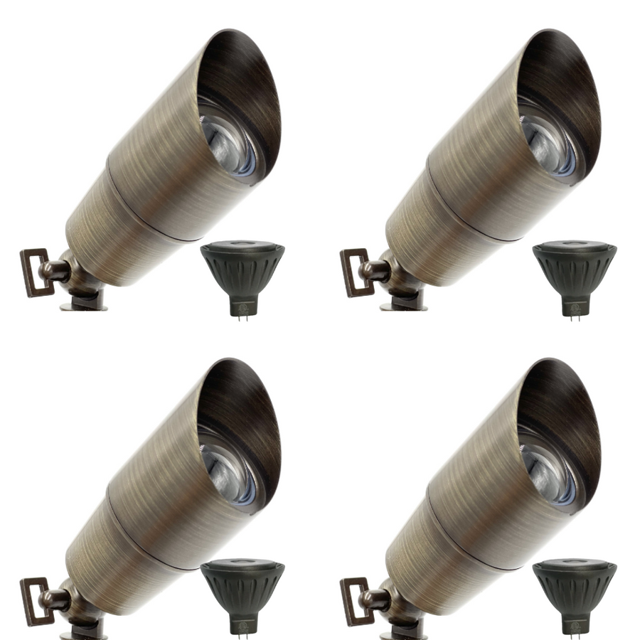 Outdoor Landscape Lighting LED 12V Low Voltage SPBP04 Rein Brown Brass Spotlight 4x/8x/12x 12V MR16 5W 2700K Package Low Voltage Outdoor Lighting 4 Pack