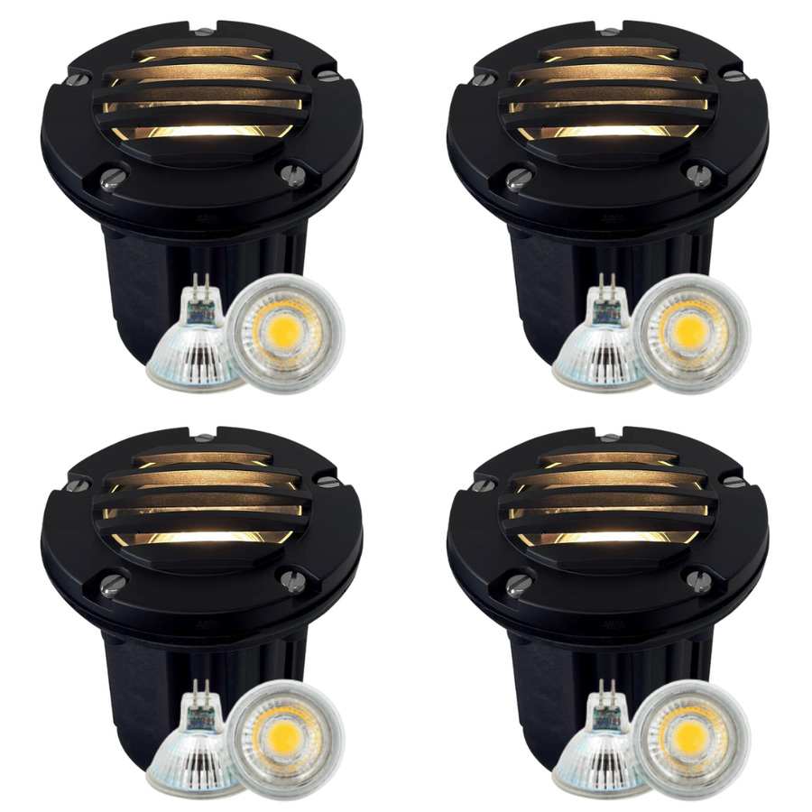 Outdoor Landscape Lighting LED 12V Low Voltage UNB06 4x/8x/12x Package Cast Brass 12V Low Voltage Round Grill LED In-Ground Well Light IP65 Waterproof with MR16 5W 3000K Bulb Dark Brass 4 Pack