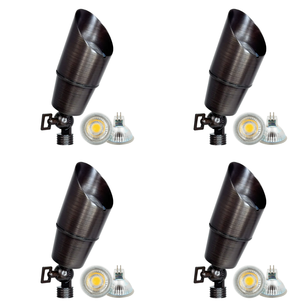 Outdoor Landscape Lighting LED 12V Low Voltage SPB01 4x/8x/12x Package 12V Low Voltage Directional Brass Spotlight Outdoor Landscape Lighting with MR16 5W 3000K Bulb Natural Brass 4 Pack