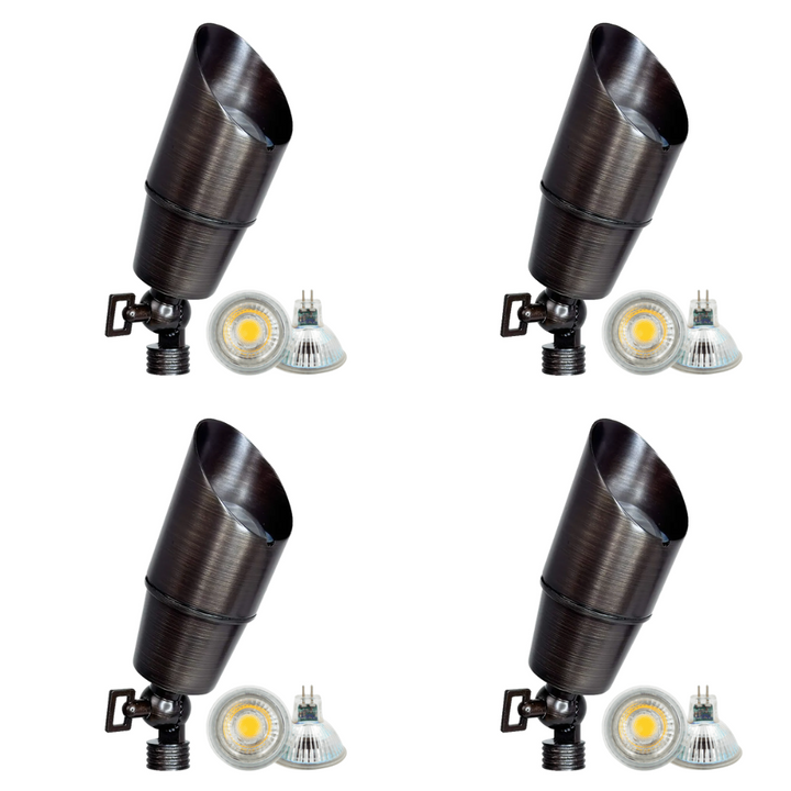 Outdoor Landscape Lighting LED 12V Low Voltage SPB01 4x/8x/12x Package 12V Low Voltage Directional Brass Spotlight Outdoor Landscape Lighting with MR16 5W 3000K Bulb Natural Brass 4 Pack