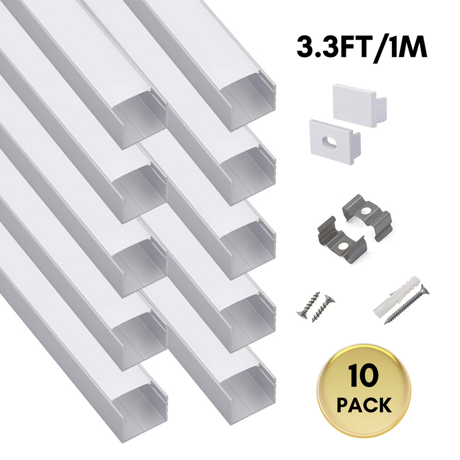 Outdoor Landscape Lighting LED 12V Low Voltage AC07 U-Shaped Square Aluminum Channel 3.3FT/1M and 6.6FT/2M For Max 16mm LED Strip Lights Pack of 10 and 20 10 Pack of 3.3ft (1M)