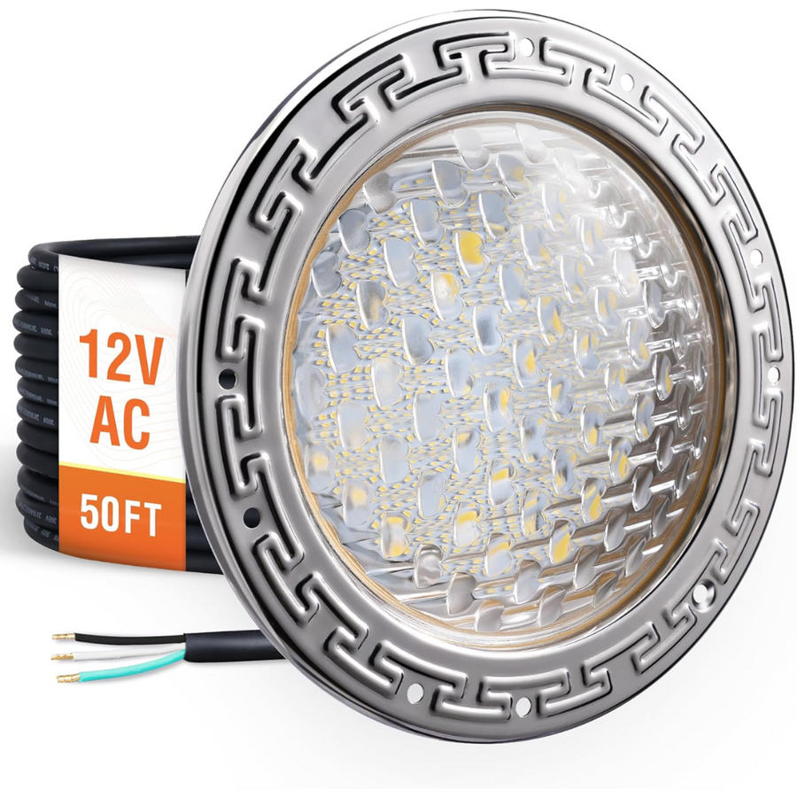 Outdoor Landscape Lighting LED 12V Low Voltage PL35 12V AC LED Stainless Steel Pool Light Jacuzzi Spa 6500K Cool White 3000LM Low Voltage Pool Light 50ft
