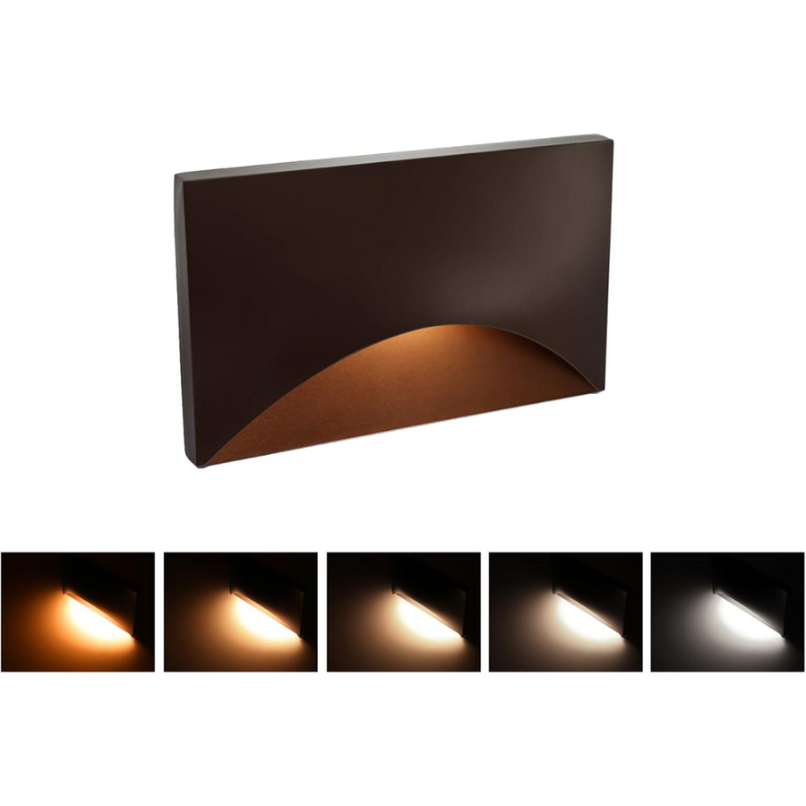 Outdoor Landscape Lighting LED 12V Low Voltage STAH03 5CCT 120V LED Aluminum Outdoor Step Lights, 2700K/3000K/3500K/4000K/5000K Stair Lighting Package, 3W Dimmable LED Lights for Step Stair, CRI90, ETL Listed, IP65 Waterproof 1 pack Bronze
