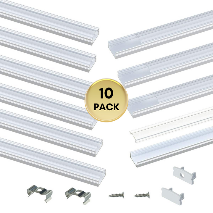 Outdoor Landscape Lighting LED 12V Low Voltage AC11 U-Shaped Rectangular Aluminum Channel with Transparent Clear Plastic Cover 3.3FT/1M or 6.6ft/2M For Max 12mm Width LED Strip Lights Pack of 6/10/20 10 Pack of 6.6ft (2M)