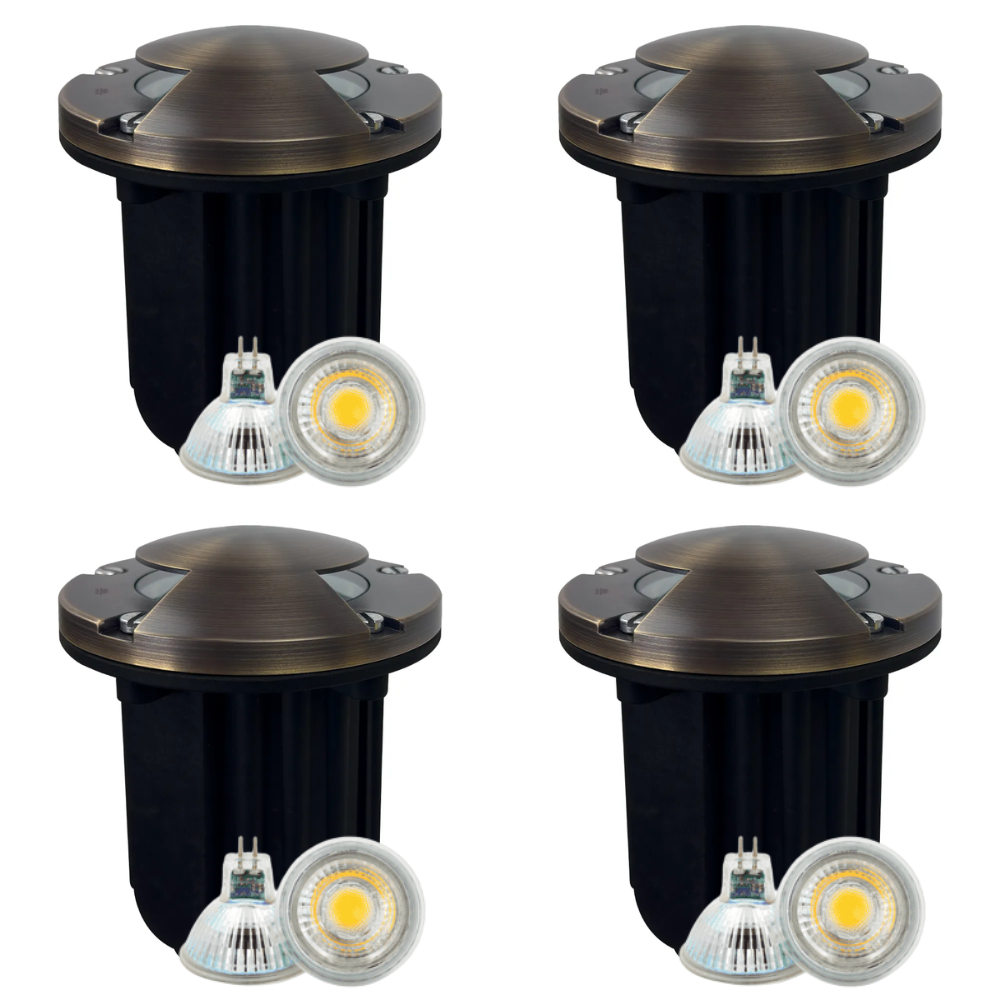 Outdoor Landscape Lighting LED 12V Low Voltage UNB10 4x/8x/12x Package Cast Brass Round Bi-Directional 12V Low Voltage LED In-ground Well Light with MR16 5W 3000K Bulb 4 Pack