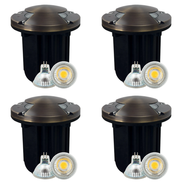 Outdoor Landscape Lighting LED 12V Low Voltage UNB10 4x/8x/12x Package Cast Brass Round Bi-Directional 12V Low Voltage LED In-ground Well Light with MR16 5W 3000K Bulb 4 Pack
