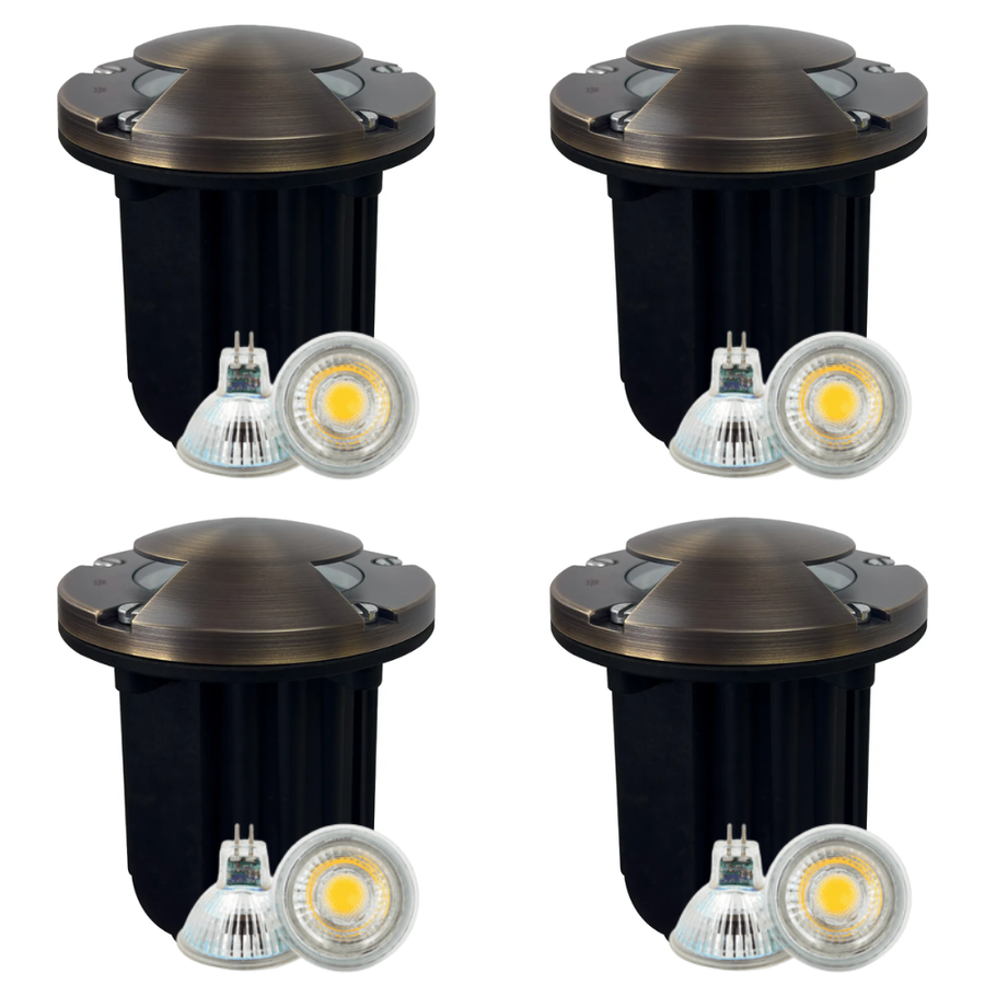 Outdoor Landscape Lighting LED 12V Low Voltage UNB10 4x/8x/12x Package Cast Brass Round Bi-Directional 12V Low Voltage LED In-ground Well Light with MR16 5W 3000K Bulb 4 Pack