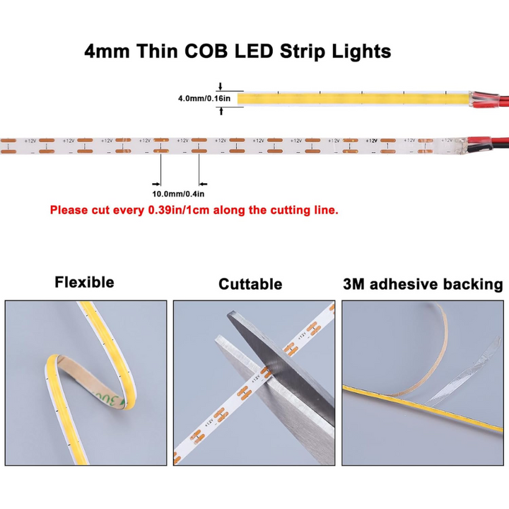 Outdoor Landscape Lighting LED 12V Low Voltage SLD23 Dotless Linear LED Dimmable, 2.13W/ft 16.4ft COB Strip Lights IP20 Low Voltage 4mm DC12V Diffused Tape Light