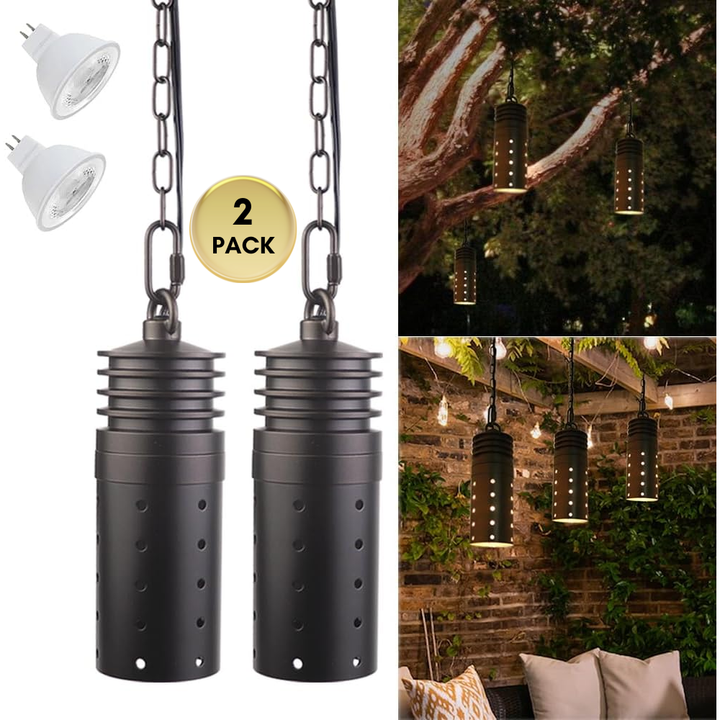 Outdoor Landscape Lighting LED 12V Low Voltage HLA05 2-Pack Low Voltage Black Pendant with MR16 3W 300LM 3000K Warm White LED Aluminum Light Hanging Patio Light Package