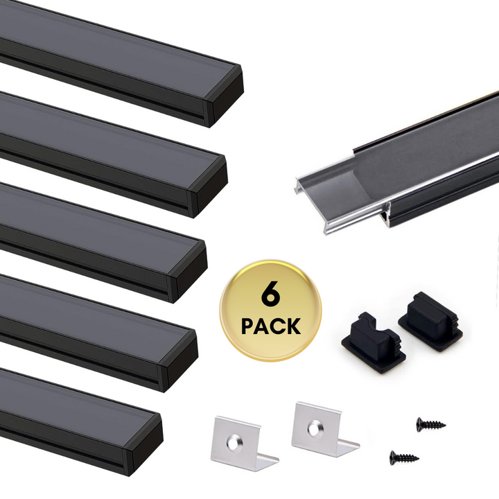 Outdoor Landscape Lighting LED 12V Low Voltage AC10 U-Shaped Aluminum Channel with Plastic or Silicone Diffuser Cover 3.3FT/1M For Max 13mm Width LED Strip Lights Pack of 6/10/20 6 Pack of 3.3ft (1M) Black with Dark Cover