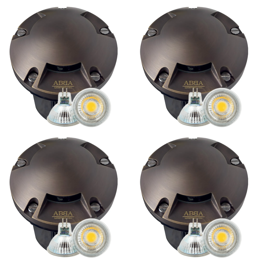 Outdoor Landscape Lighting LED 12V Low Voltage UNB11 4x/8x/12x Package Cast Brass Round Tri-Directional 12V Low Voltage LED In-ground Light with MR16 5W 3000K Bulb 4 Pack