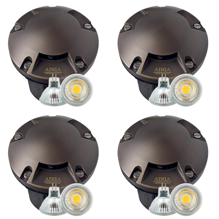 Outdoor Landscape Lighting LED 12V Low Voltage UNB11 4x/8x/12x Package Cast Brass Round Tri-Directional 12V Low Voltage LED In-ground Light with MR16 5W 3000K Bulb 4 Pack