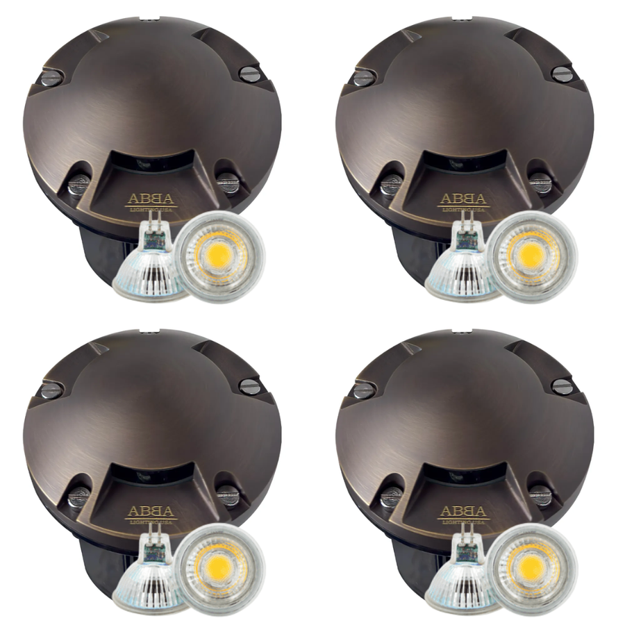 Outdoor Landscape Lighting LED 12V Low Voltage UNB11 4x/8x/12x Package Cast Brass Round Tri-Directional 12V Low Voltage LED In-ground Light with MR16 5W 3000K Bulb 4 Pack