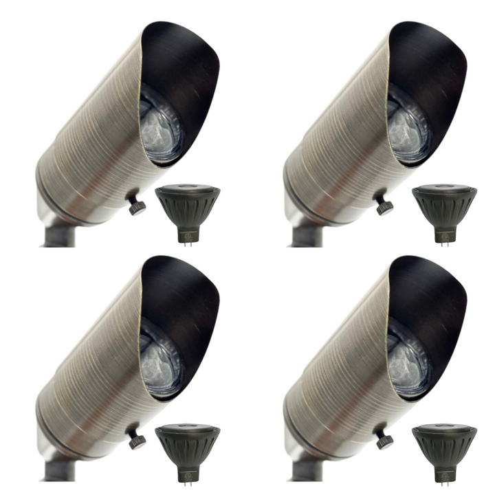 Outdoor Landscape Lighting LED 12V Low Voltage SPBP02 Rein Adjustable Brown Brass Spotlight 4x/8x/12x 12V MR16 5W 2700K Dimmable Package Low Voltage Landscape Lighting 4 Pack
