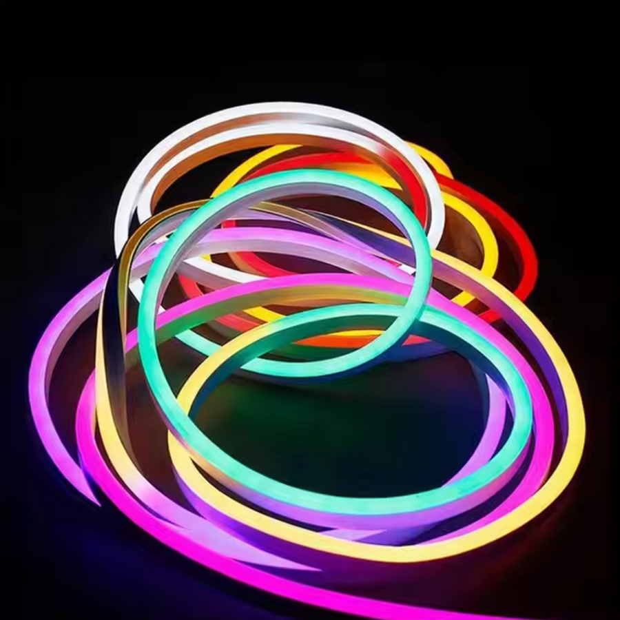 Outdoor Landscape Lighting LED 12V Low Voltage SLNR14 Dotless COB RGB-IC Neon LED Strip Light DC24V IP67 Outdoor Rated Dimmable Low Voltage 10x18mm Silicone Strip Light 32.8ft/65.5ft with Mounting Clips, Screws, Power Adapter with Dimmer and Remote Control