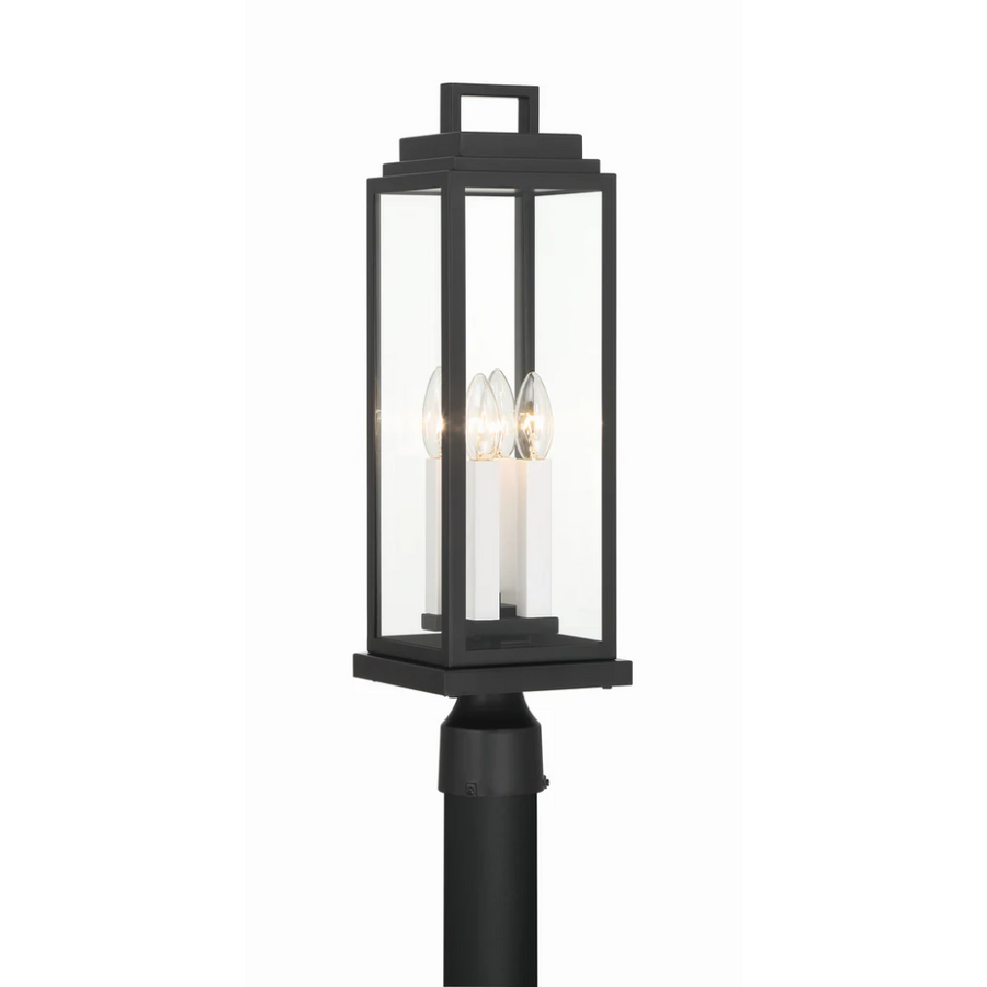 Outdoor Landscape Lighting LED 12V Low Voltage Aspen 4 Light Outdoor Post Light 6.5"x22" Stainless Steel and Glass Matte Black Finish 120V 4 E12 Candelabra Base LED Bulb Sockets Casual Farmhouse Lantern for Patio, Garden, Exterior Posts