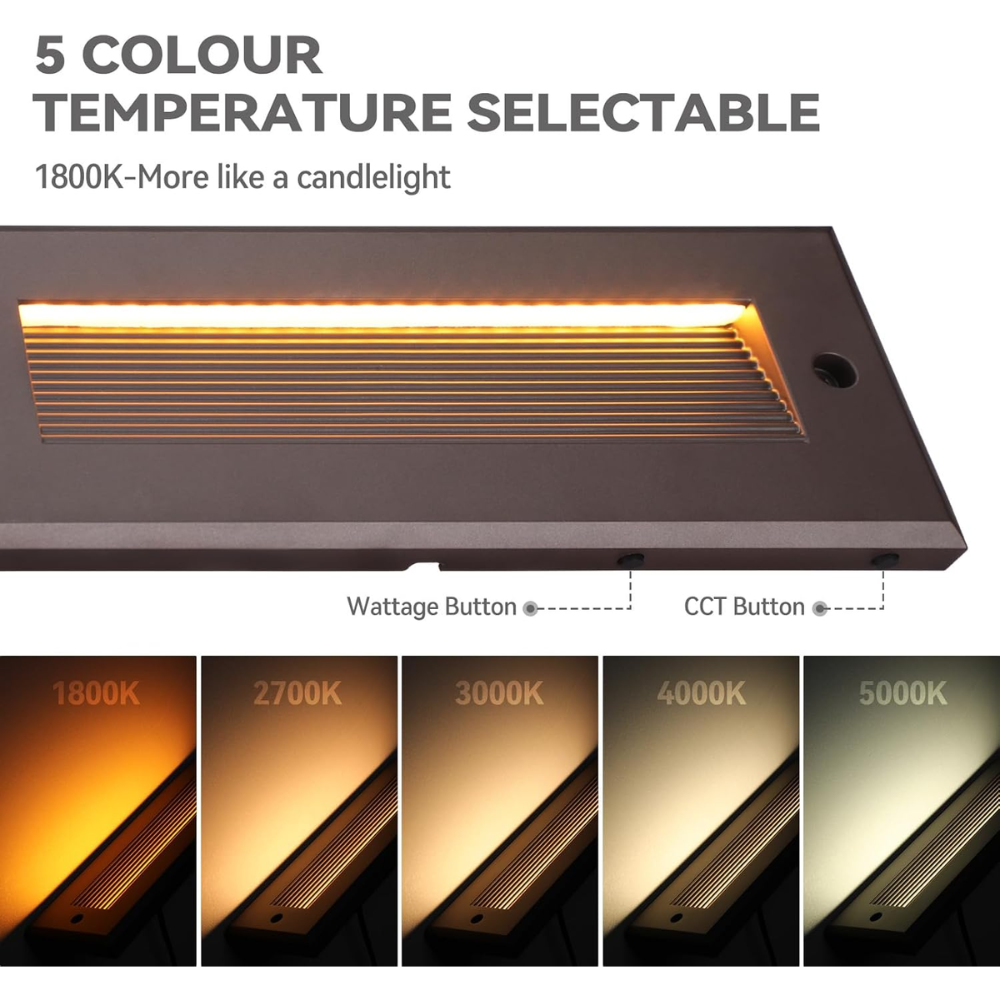 Outdoor Landscape Lighting LED 12V Low Voltage STLA09 12-Pack 3W/4W/5W Selectable Wattage 5CCT Low Voltage 9" LED Outdoor Step Lights, 12V-24V Integrated LED Deck Lights Landscape Lights