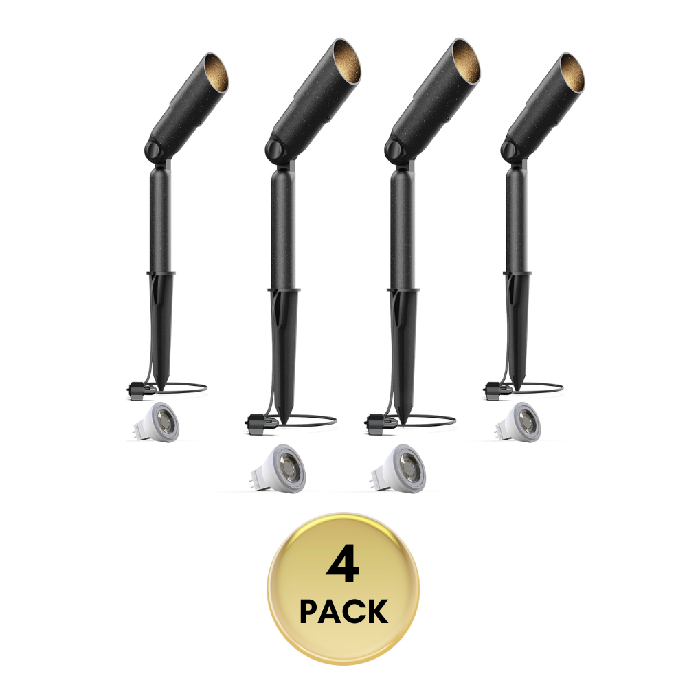 Outdoor Landscape Lighting LED 12V Low Voltage SPAA02 Tall Aluminum Adjustable Shroud Spotlight LED MR11 3W 3000K 12V Low Voltage Outdoor Lighting Package of 4