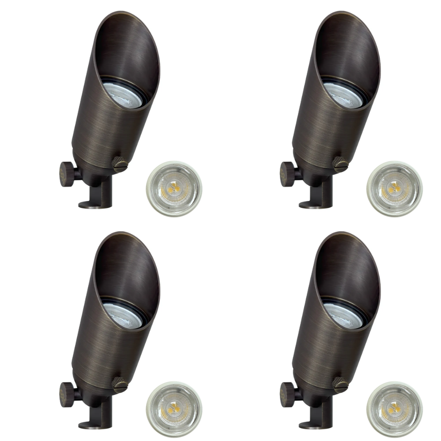 Outdoor Landscape Lighting LED 12V Low Voltage SPB11 4x/8x/12x Package 12V Low Voltage Small Directional Bullet Light Outdoor Landscape Brass Spotlight With MR11 2.5W 3000K Bulb Natural Brass 4 Pack