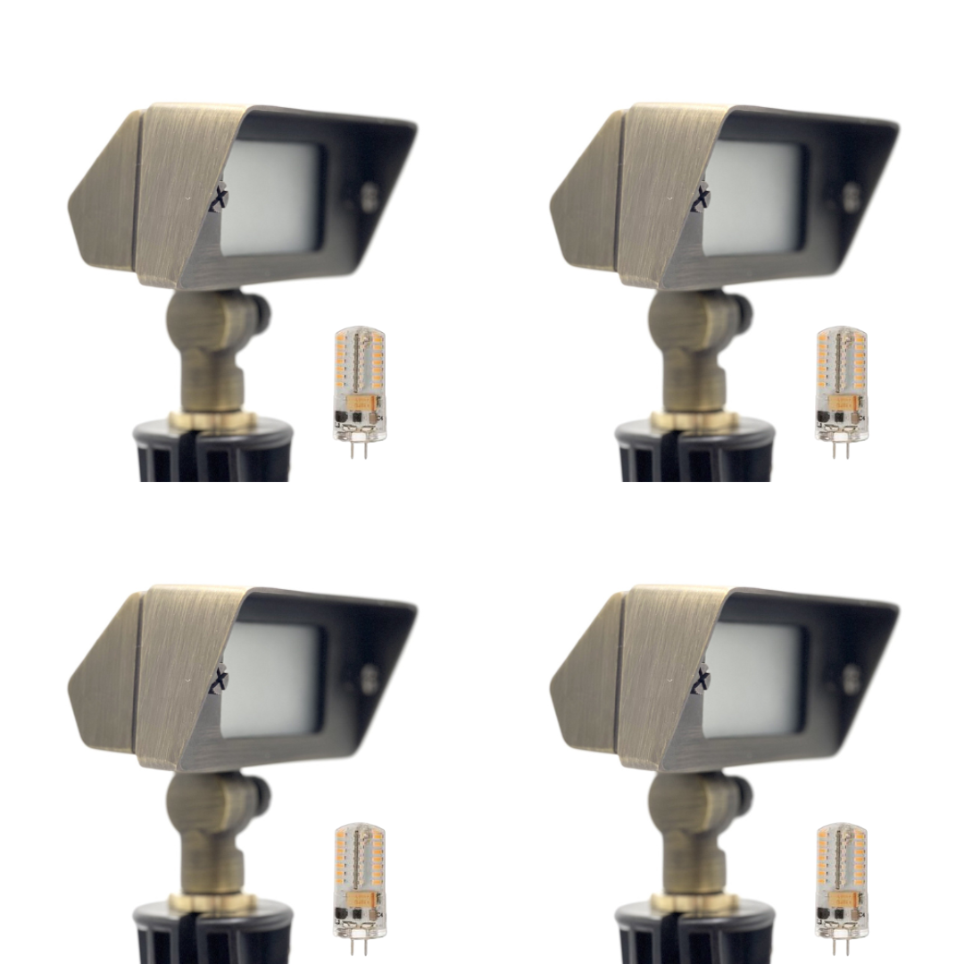 Outdoor Landscape Lighting LED 12V Low Voltage FLBP02 Tulay Antique Brass Squared Floodlight 4x/8x/12x G4 2W Dimmable 2700K Package Low Voltage Landscape Lighting