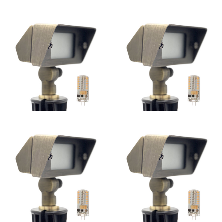Outdoor Landscape Lighting LED 12V Low Voltage FLBP02 Tulay Antique Brass Squared Floodlight 4x/8x/12x G4 2W Dimmable 2700K Package Low Voltage Landscape Lighting