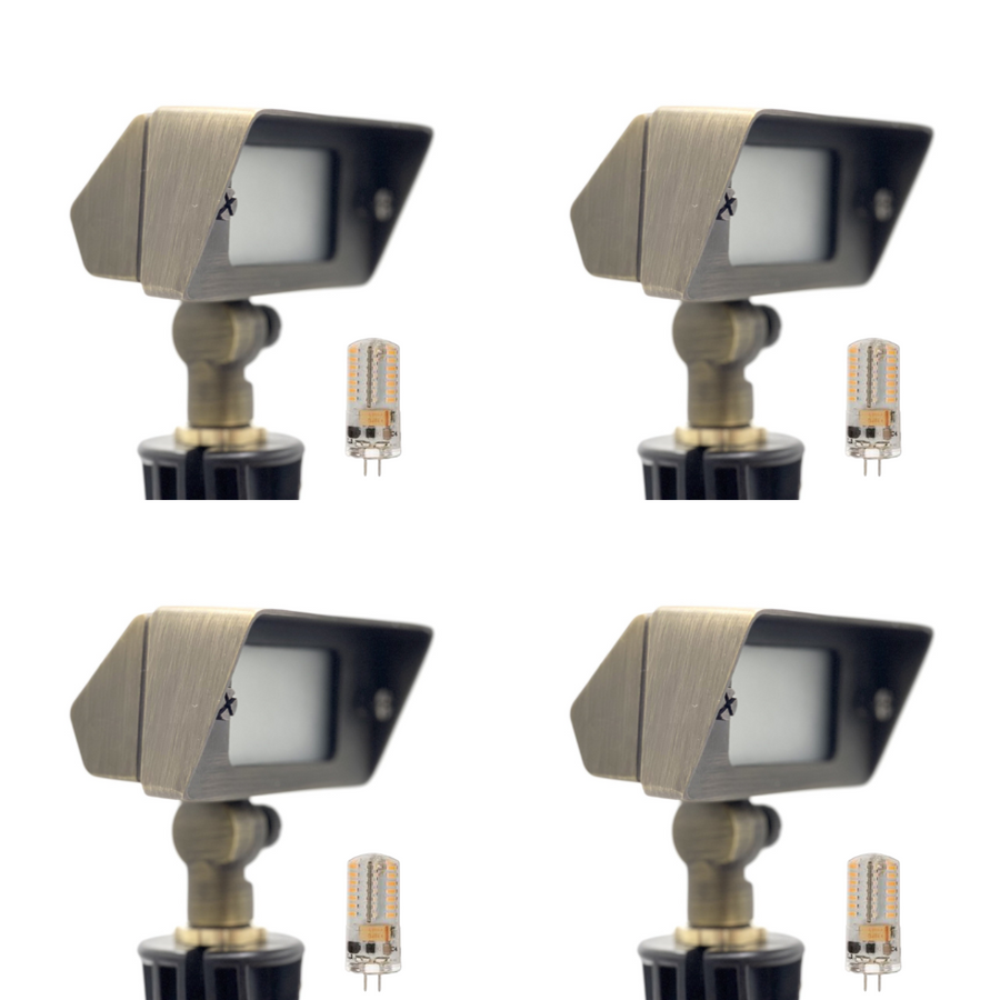 Outdoor Landscape Lighting LED 12V Low Voltage FLBP02 Tulay Antique Brass Squared Floodlight 4x/8x/12x G4 2W Dimmable 2700K Package Low Voltage Landscape Lighting