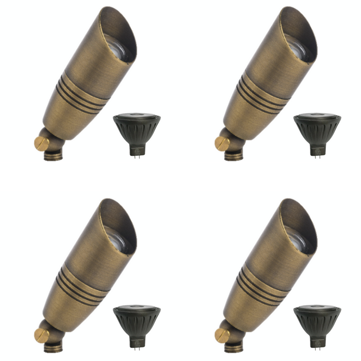 Outdoor Landscape Lighting LED 12V Low Voltage SPBP06 Tulay Antique Brass Spot Light 4x/8x/12x MR16 5W 2700K Package Low Voltage Landscape Lighting 4 Pack