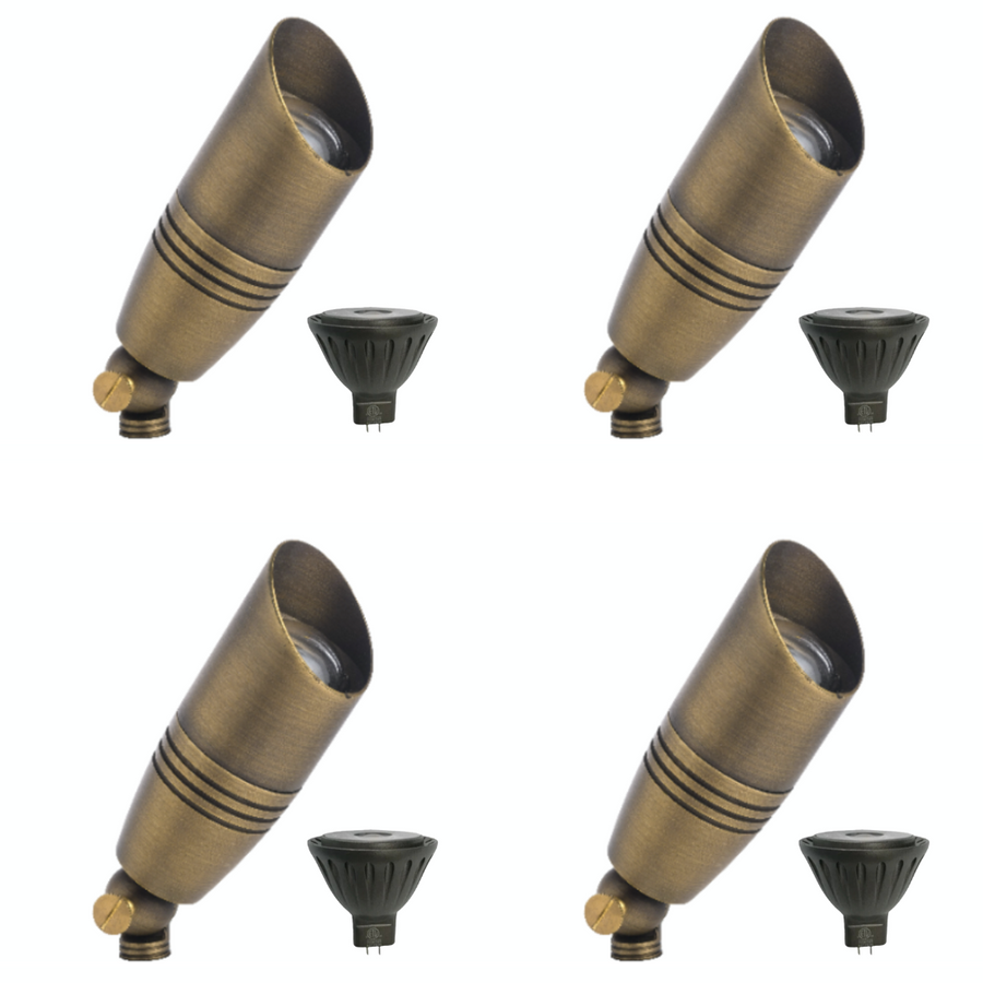 Outdoor Landscape Lighting LED 12V Low Voltage SPBP06 Tulay Antique Brass Spot Light 4x/8x/12x MR16 5W 2700K Package Low Voltage Landscape Lighting 4 Pack