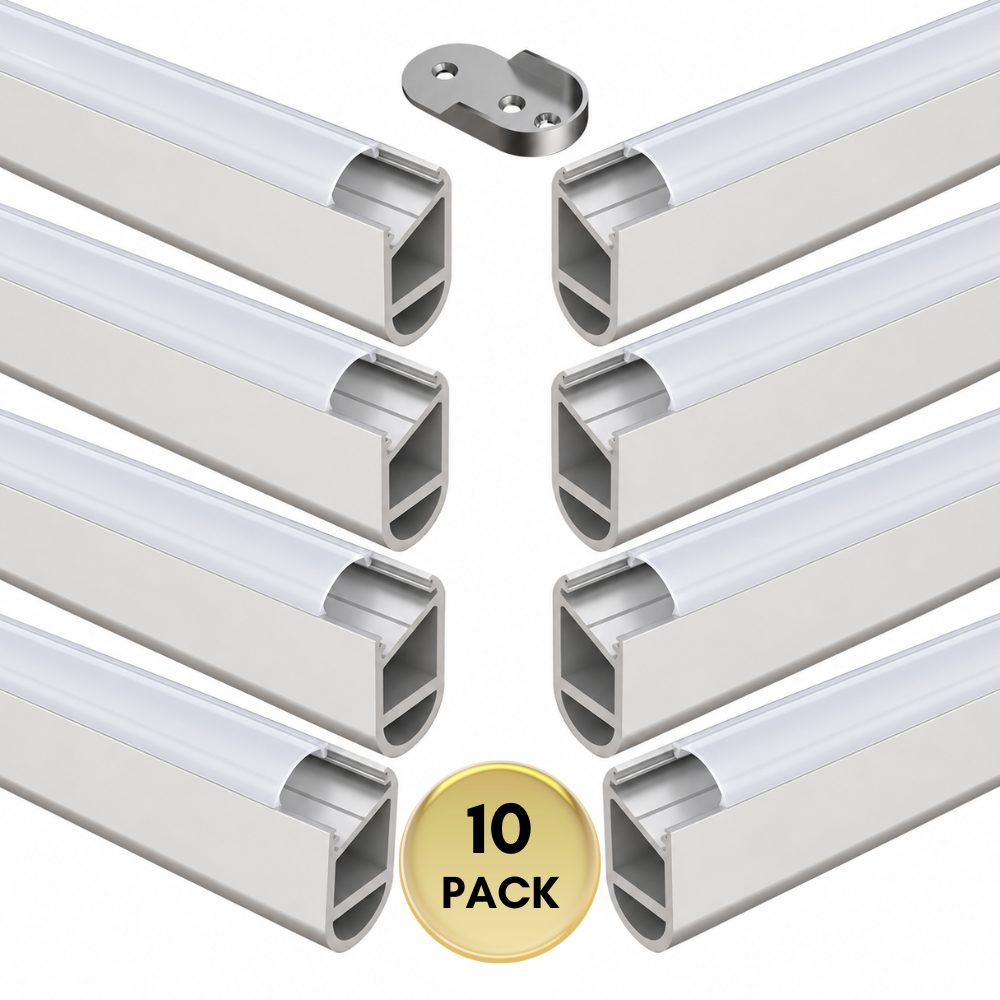 AP16F 8 ft Aluminum Channel Oval Wardrobe Hanging Rail Closet Rod 1.14″ (W) x 0.59″ (H) for LED Strip Lights | 10 Pack