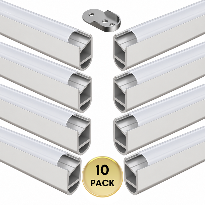 AP16F 8 ft Aluminum Channel Oval Wardrobe Hanging Rail Closet Rod 1.14″ (W) x 0.59″ (H) for LED Strip Lights | 10 Pack