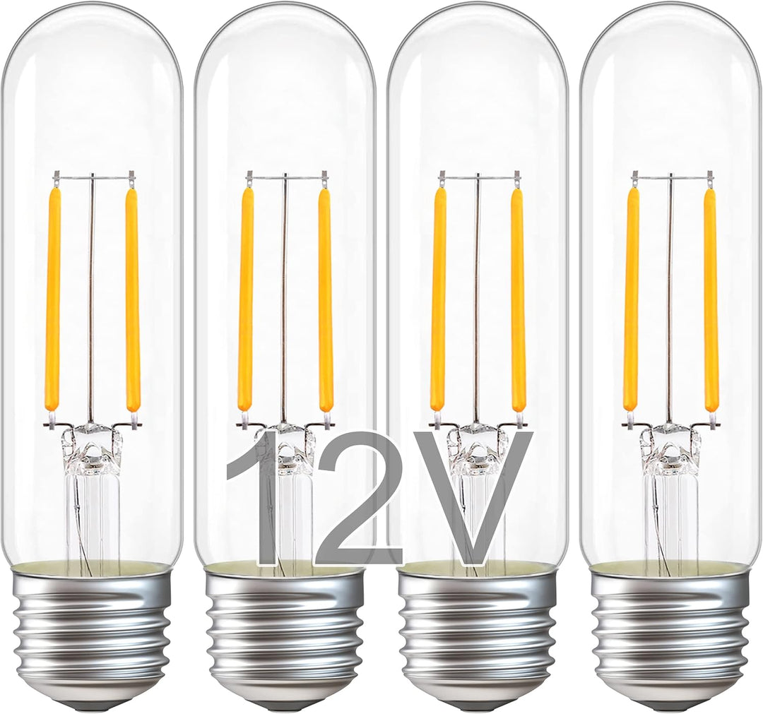 Outdoor Landscape Lighting LED 12V Low Voltage 4-Pack T10 12V AC/DC LED E26 Standard Base Light Bulbs Energy Saving Light Bulb for RV, Landscape and Post Lighting Package