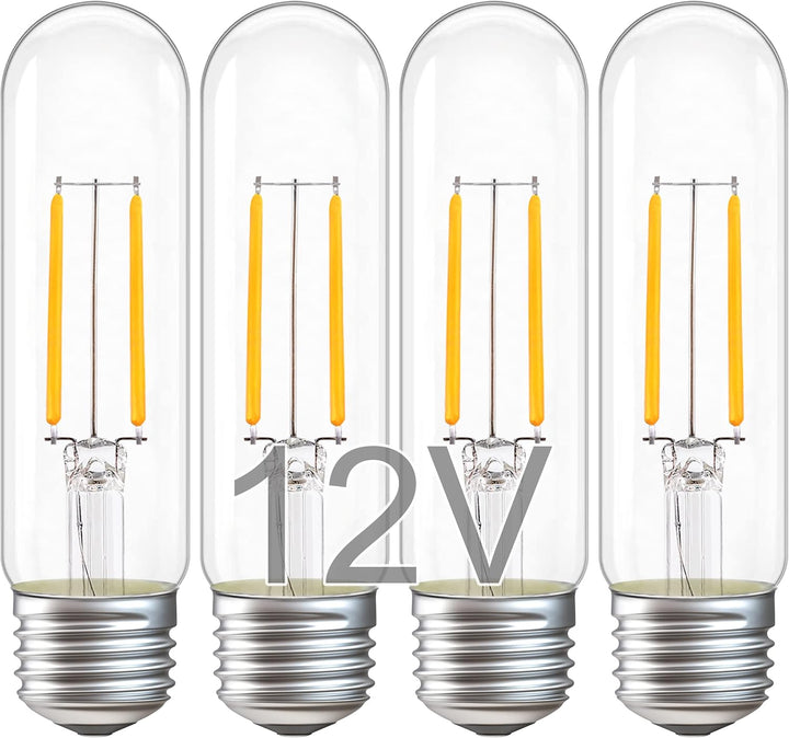 Outdoor Landscape Lighting LED 12V Low Voltage 4-Pack T10 12V AC/DC LED E26 Standard Base Light Bulbs Energy Saving Light Bulb for RV, Landscape and Post Lighting Package
