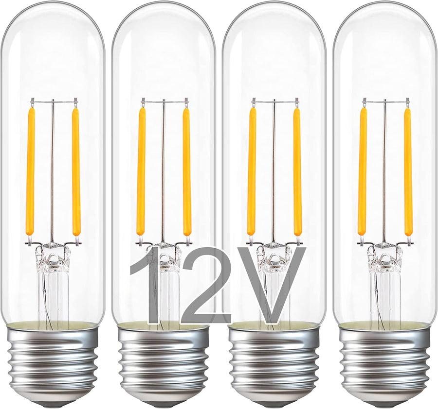 Outdoor Landscape Lighting LED 12V Low Voltage 4-Pack T10 12V AC/DC LED E26 Standard Base Light Bulbs Energy Saving Light Bulb for RV, Landscape and Post Lighting Package