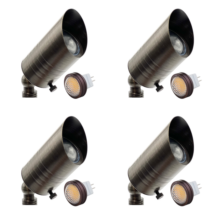 Outdoor Landscape Lighting LED 12V Low Voltage SPBP03 Rein Brown Brass MR8 Spot Light 4x/8x/12x 12V MR8 2.5W Dimmable 27000K Package Low Voltage Outdoor Lighting 4 Pack