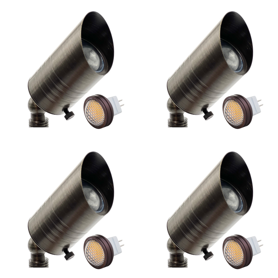 Outdoor Landscape Lighting LED 12V Low Voltage SPBP03 Rein Brown Brass MR8 Spot Light 4x/8x/12x 12V MR8 2.5W Dimmable 27000K Package Low Voltage Outdoor Lighting 4 Pack