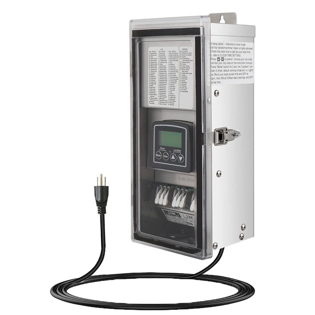 Outdoor Landscape Lighting LED 12V Low Voltage STSA300 AC 300W Stainless Steel Low Voltage Transformer, 12V/15V, Digital Timer & Photocell, IP65 Waterproof