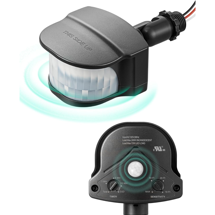 Outdoor Landscape Lighting LED 12V Low Voltage PIR and 240° & 360° Motion Sensor, 120V Line Voltage For Outdoor Security Floodlight IP65 Waterproof Black