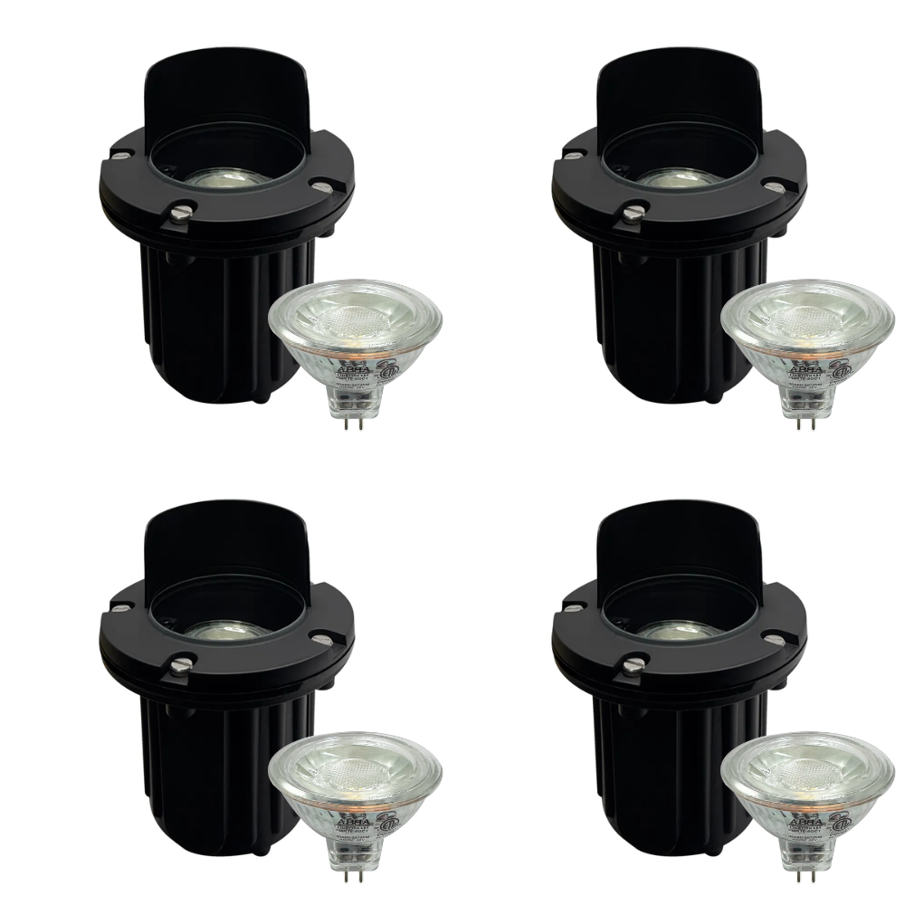 Outdoor Landscape Lighting LED 12V Low Voltage UNB03 4x/8x/12x Package Cast Brass 12V Low Voltage Shielded LED In-ground Well Light IP65 Waterproof with MR16 5W 3000K Bulb 4 Pack Black Brass