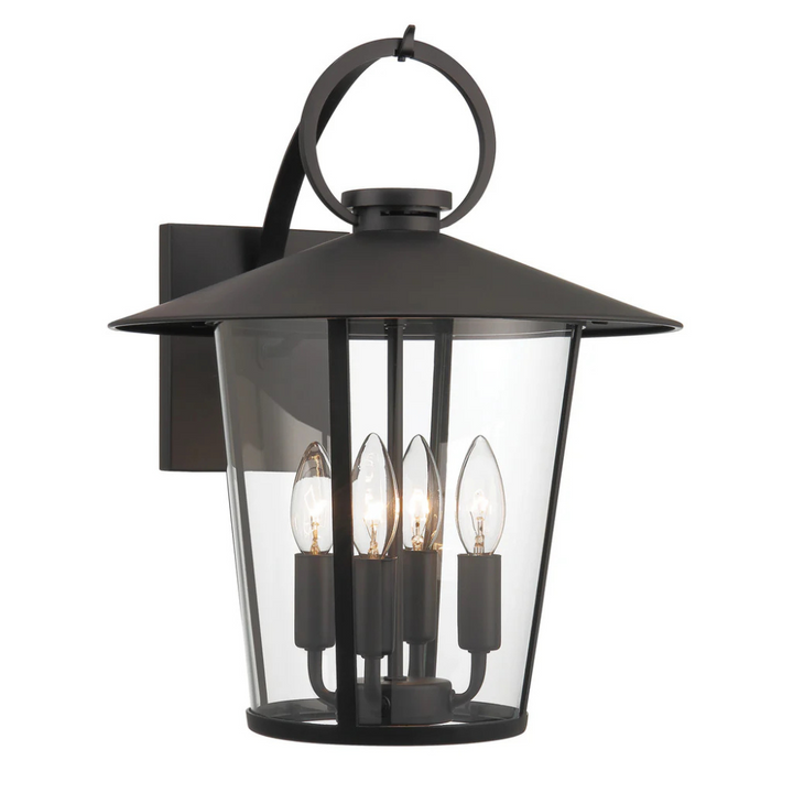 Outdoor Landscape Lighting LED 12V Low Voltage Andover 4 Light Outdoor Sconce 14"x17.25" Stainless Steel and Clear Glass Black Matte Finish 120V 4 E12 Candelabra Base LED Bulb Socket for Patio, Garden, Exterior Walls
