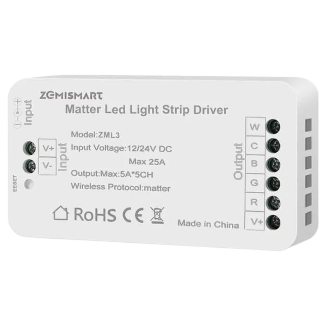Outdoor Landscape Lighting LED 12V Low Voltage ZML3 Matter Over WiFi LED Strip Light Controller RGBCW - Smart LED Driver Compatible with Alexa, Google Home, and Apple Home App