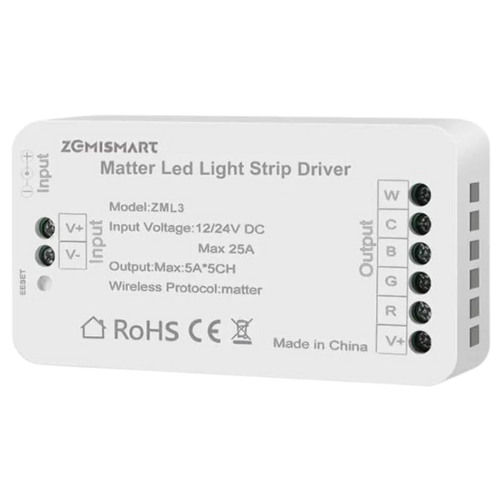 Outdoor Landscape Lighting LED 12V Low Voltage ZML3 Matter Over WiFi LED Strip Light Controller RGBCW - Smart LED Driver Compatible with Alexa, Google Home, and Apple Home App