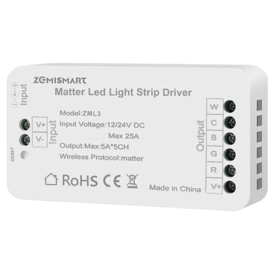 Outdoor Landscape Lighting LED 12V Low Voltage ZML3 Matter Over WiFi LED Strip Light Controller RGBCW - Smart LED Driver Compatible with Alexa, Google Home, and Apple Home App