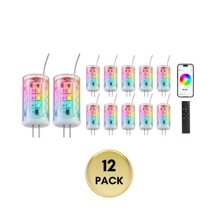 Outdoor Landscape Lighting LED 12V Low Voltage 3W G4 RGBCW 2700K-5000K Smart Bluetooth 12V Low Voltage LED Light Bulbs Package with Remote Dimmable Energy Saving 12 Pack