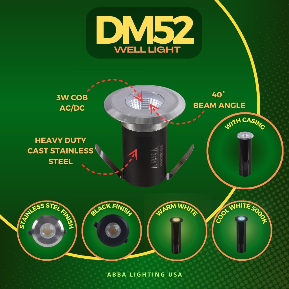 Outdoor Landscape Lighting LED 12V Low Voltage DM52 Stainless Steel In-Ground Well Light | 3W Integrated LED 12V Low Voltage Landscape Light