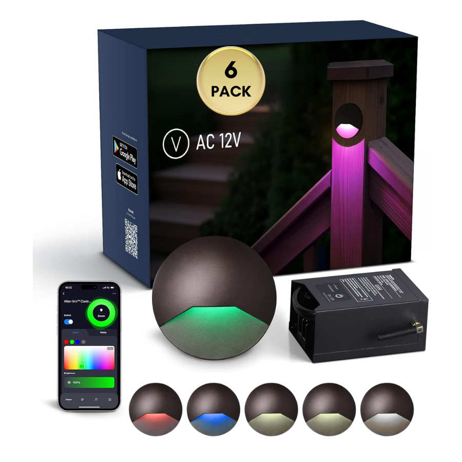 Outdoor Landscape Lighting LED 12V Low Voltage DLRA05 6 Pack 5W AC12V Low Voltage RGBCW Color Changing 1800K-5000K Round Waterproof LED Stairs, Fence, Deck Light Outdoor Landscape Light Fixture