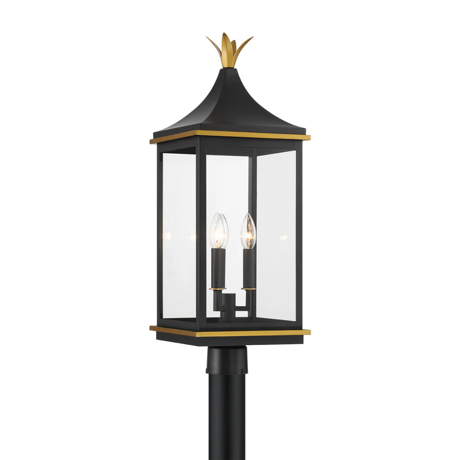 Outdoor Landscape Lighting LED 12V Low Voltage Simpson 3 Light Outdoor Post Light 10"x27.75" Stainless Steel and Glass Matte Black with Textured Gold Finish 120V 3 E12 Candelabra Base LED Bulb Sockets Casual Farmhouse Lantern for Patio, Garden, Exterior Posts